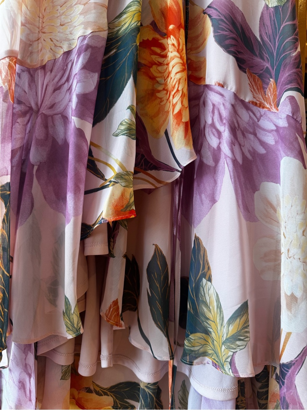 ELEGANT FLORAL WRAP MAXI DRESS 3/4 SLEEVE V-NECK TIERED RUFFLE HEM Women’s 16 - Picture 8 of 15